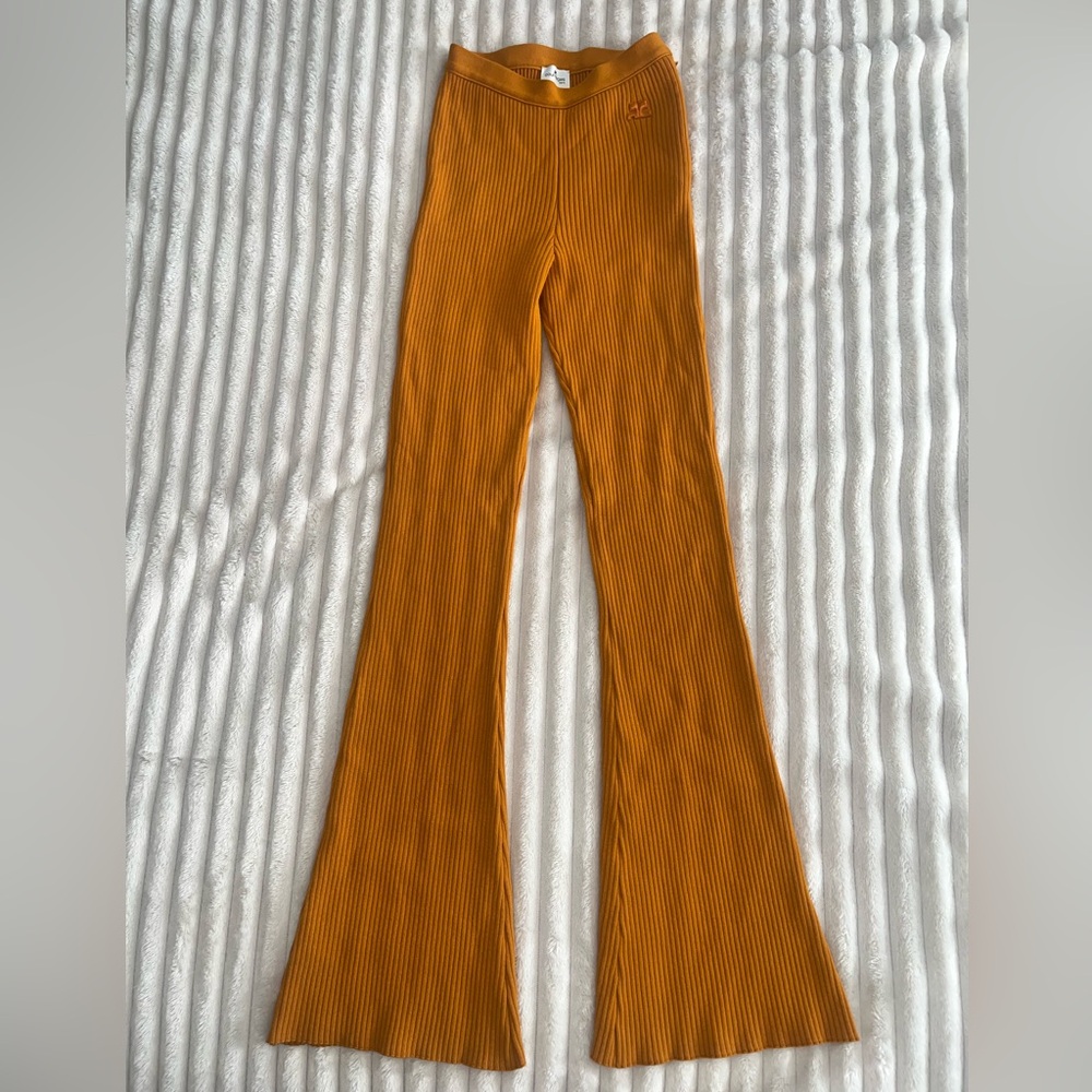 COURREGES REEDITION Rib Knit Flare Pants in Maple Golden Yellow Size 2